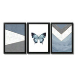 Kit 3 Placas Decorativos Para Sala Quarto Abstrato Borboleta