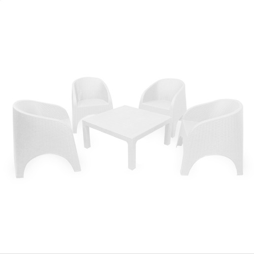 Juego Mesa Ratona Y 4 Sillones Plasticos Simil Ratan Jardin