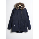 Campera Parka Batuk  Mont De Gabardina Con Piel Marino