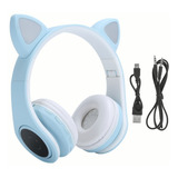 Auriculares Inalámbricos Led Cascos Con Orejas Gato /8147 Color Celeste