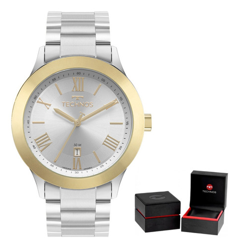 Relógio Feminino Technos Prata Dourado Original Em Promoção