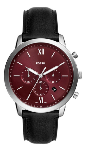 Fossil Fs6016 Men's Watch Silver, Leather Strap.