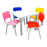 Mesa Infantil Com 4 Cadeiras Azul Vermelha Amarela Rosa 
