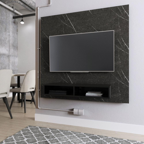 Painel Para Tv Urban 135 Cm - Portoro C/ Preto Fosco