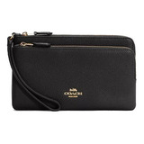 Cartera Black Coach Piel Monedero Doble Cierre Original