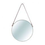 Espelho Decorativo Luxo Off White Alça Couro 40cm 7975 Mart