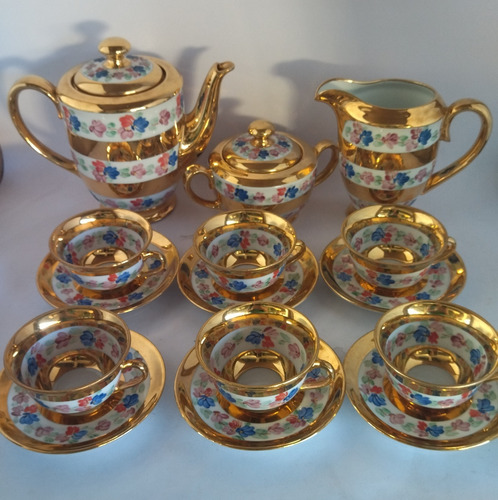 Conjunto Café Porcelana Opal  Dourado Pintado A Mão Antigo