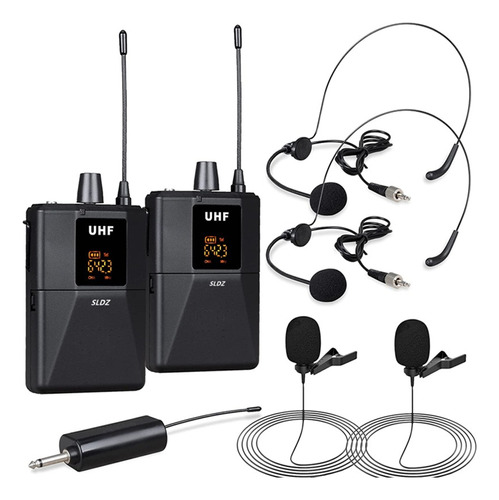 A1-2uhf Micrófono Inalámbricos 2 Bodypack Solapa Auriculares