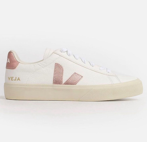 Tenis Veja Campo Blanco Con Rosa Metálico- Original