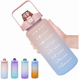 Botella Bote Vaso Envase Motivacional De Agua Popote Gym 2l Color Rosado
