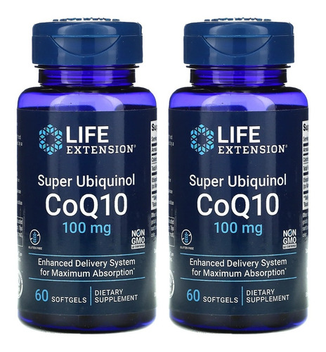 Kit C/ 2x Ubiquinol Coenzima Coq10 100mg 60 Cápsulas Life