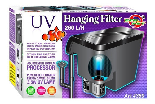 Filtro De Cascada Acuario 200 L Lampara Uv 260 L/h 3.5w 4380