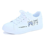 Zapatos Blancos Con Estampado De Gatos Lindos Para Mujer