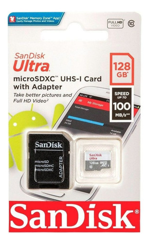 Cartão De Memória Sandisk 128gb Microsdxc Ultra 100mb/s