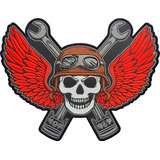 Patch Bordado Emblema Piloto Skull Motociclista 30x23 Cav5