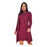 Conjunto Feminino Cardigan Com Vestido Em Lanzinha