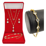 Colar Feminino + Pulseira + Brincos Banho De Ouro Presentes