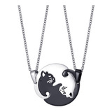 Collares Pareja Yin Yang Gatos Acero Inoxidable Bff Regalo