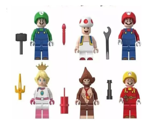 Set Figuras Mario Bros - X6 Minifiguras Con Accesorios