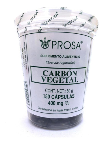 Carbón Vegetal Activado 150 Cápsulas De 400 Mg Prosa.