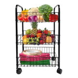 Carro Organizador 3 Canastos Ruedas Frutas Verduras Negro