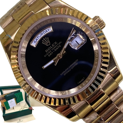 Relogio Rolex Daydate Dourado Preto 18k Com Caixa Manual