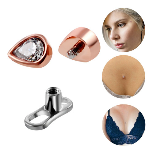 Piercing Microdermal Rose Em Formato De Gota Com Brilhante