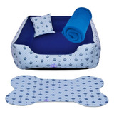 Kit Cama Casinha Caminha Pet Para Cachorro Lavável - Média Cor Coroa Azul