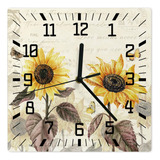 Reloj De Pared Silencioso De Madera Con Flores De Mariposa -
