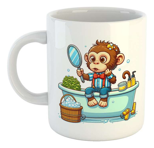 Taza Ceramica Mono En El Baño Espejo Infantil Shower