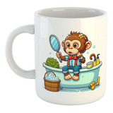 Taza Ceramica Mono En El Baño Espejo Infantil Shower