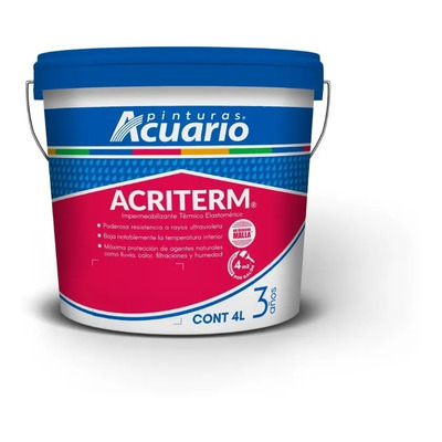 Impermeabilizante Acuario Acriterm 3 Años 4L Blanco Techo Exterior Concreto Láminas | Meses sin interés