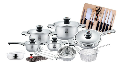 Batería Cocina Gr 16 Pz Acero Quirúrgico + Cuchillos | Meses sin interés