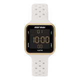 Relógio Mormaii Branco Dourado Feminino Quartz Mo19800d/8d Fundo Cinza