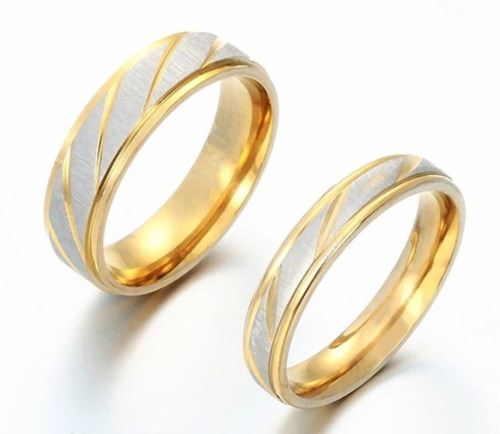 2 Anillos Acero Inoxidable Parejas Dorados Compromiso