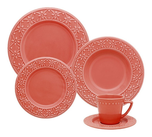 Set 30 Piezas Playo Hondo Postre Te Vajilla Oxford Coral G