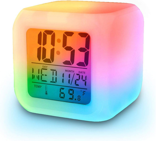 Vinmax Alarma Termómetro Cubo Brillante 7 Colores Reloj Led 