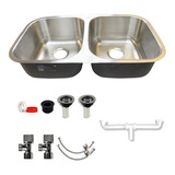 Tarja Doble Para Submontar Acero Inox Incluye Kit Instal.