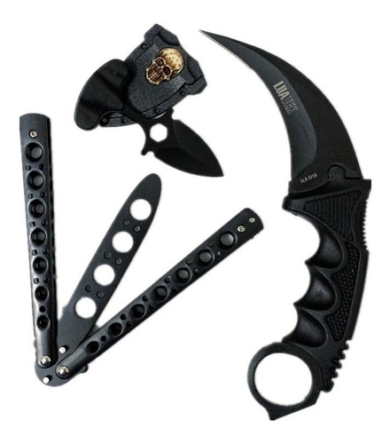 Kit Pescoço Karambit+ Canivete Butterfly + Push Dagger