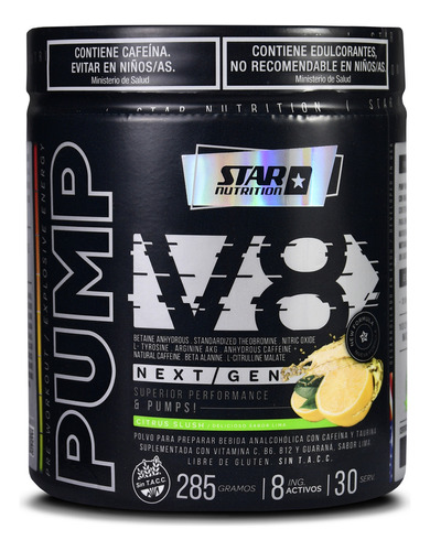 Pre Entreno Pump V8  Star Nutrition Pote 285 G Sabor Citrus Slush