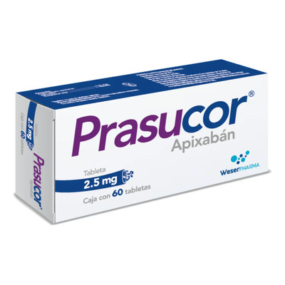 Prasucor Apixabán 2.5mg 60 Tabletas | Anticoagulante Oral | Meses sin interés