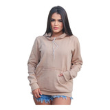 Blusa De Frio Feminina Agasalho Flanelado Com Capuz E Bolso