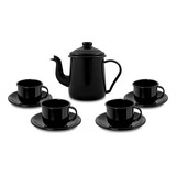 Conjunto Café Esmaltado C/ 9 Peças Qualidade Ewel Cor Preto