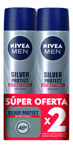 Nivea Men Desodorante Hombre Silver Spray 2pack 150ml C/u