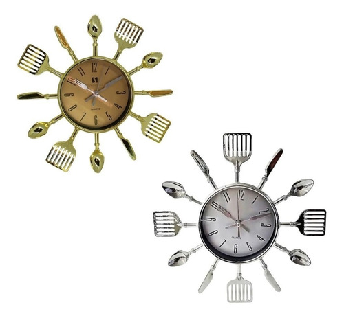 Relógio De Parede Para Cozinha Em Formato De Talheres Quartz