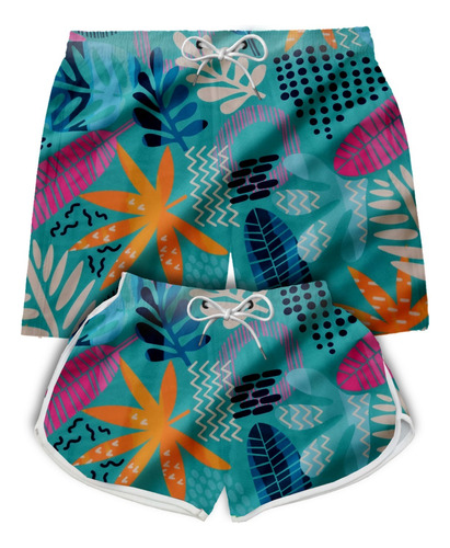 Kit Short Casal Mozao Mauricinho Estampados Moda Praia Verão