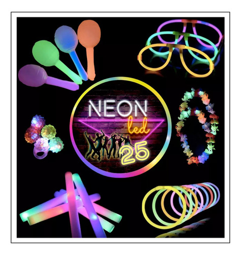 Combo Cotillon Luminoso Led Neon 25 Personas Fiesta Carioca