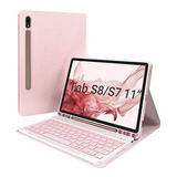 Funda Con Teclado Para Samsung Tab S7/s8 11 Pulgadas Rosa