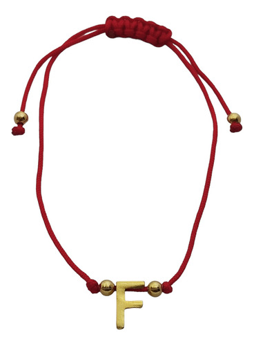 Pulsera Letra F Cordón Rojo Enchapado Oro 18k