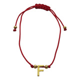 Pulsera Letra F Cordón Rojo Enchapado Oro 18k